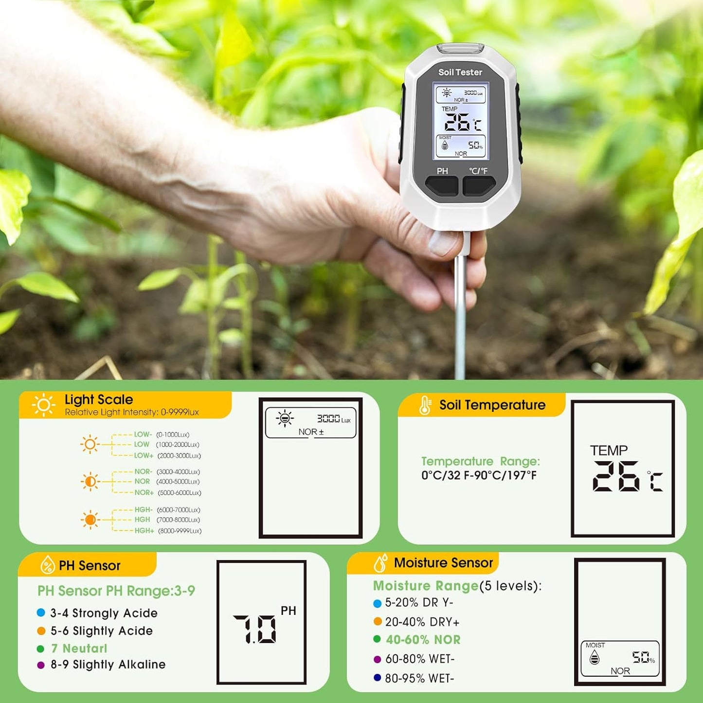 4-IN-1 Digital soil ph moisture meter