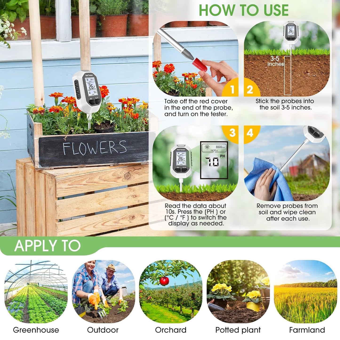 4-IN-1 Digital soil ph moisture meter